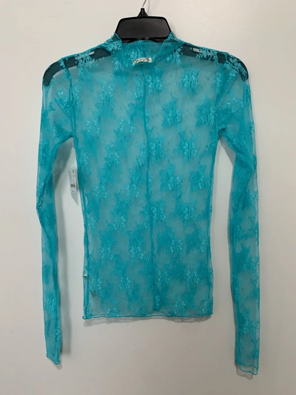 Free People Lady Lux Lace Layering Top NWT Aqua Fur Turquoise - Picture 3 of 5